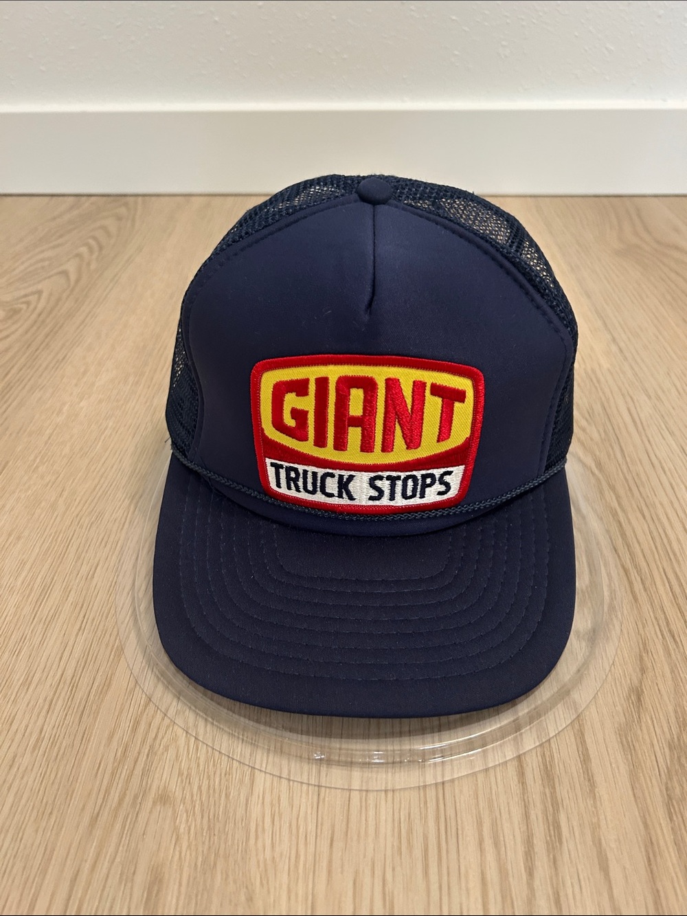 VTG Nissin Navy and Yellow Mesh rope Trucker Snapback hat Cap